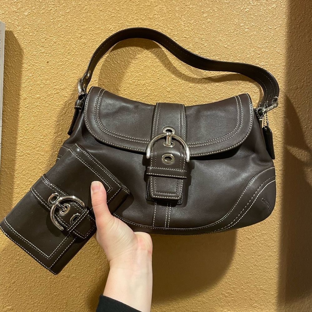 Brown coach Soho flap with matching wallet